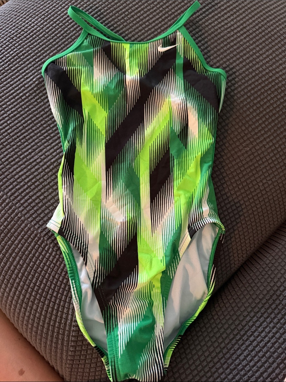 Nike Girls' Neon Green & Black Geometric One-Piece Swimsuit